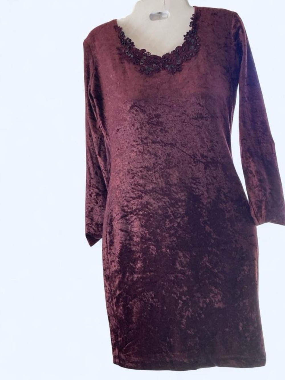 All that Jazz Burgundy velvet dress with lace trim and beaded neckline S